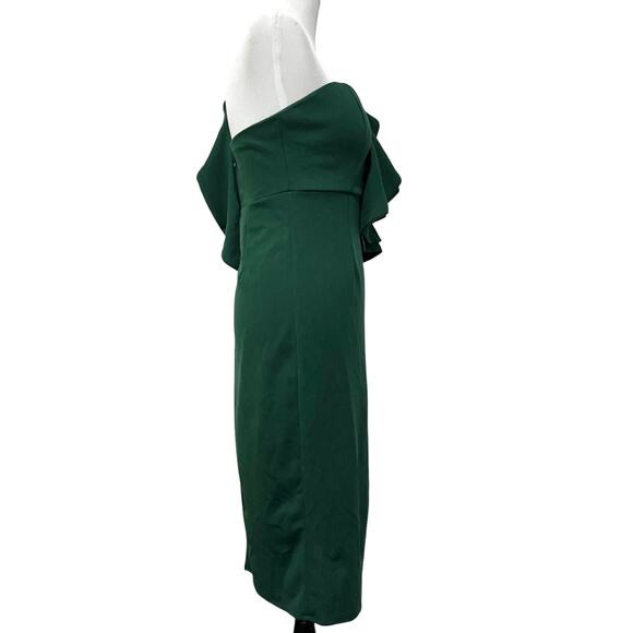 Hello Molly Caruso One-Shoulder Ruffle Midi Dress Green Size Womens Sz 8 - Picture 9 of 11